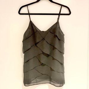 Black Beaded Ruffle Dressy Tank Top